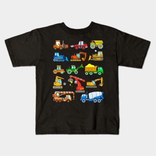 Excavator Dump Truck Dozer Concrete Mixer Construction Vehicles Kids T-Shirt